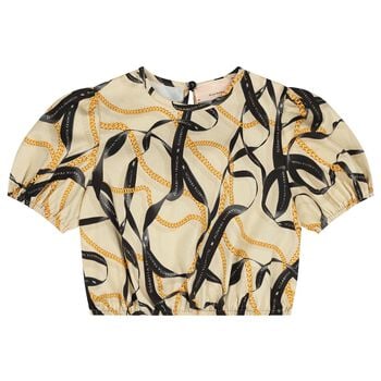 بلوزة بناتي بأكمام منفوخة باللون البيج والأسود