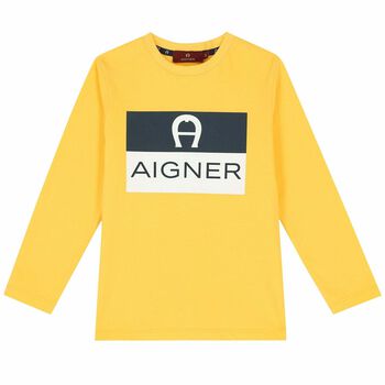 Boys Yellow Logo Long Sleeve Top