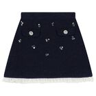 Girls Navy Blue Sequin Knitted Skirt, 1, hi-res