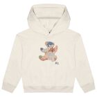 Girls Ivory Patchwork Bear Hooded Top, 1, hi-res