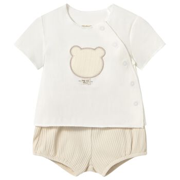 Baby Boys Ivory & Beige Shorts Set
