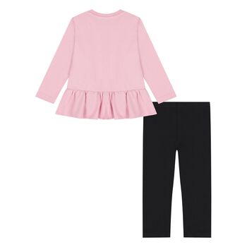 Younger Girls Pink & Black Logo Leggings Set