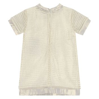 Younger Girls Ivory & Gold Logo Dress