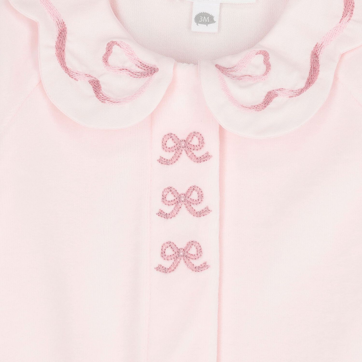 Baby Girls Pink Bow Velour Babygrow, 2, hi-res