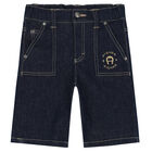 Boys Navy Logo Denim Shorts, 1, hi-res
