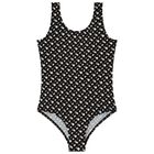 Girls Black, Beige & White Logo Swimsuit, 1, hi-res