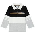 Younger Boys Black, White & Grey Logo Polo Shirt, 1, hi-res