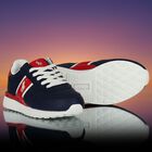 Boys Navy Blue & Red Trainers, 1, hi-res