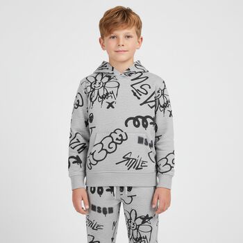 Boys Grey Logo Hooded Top