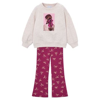 Girls Beige & Pink Leggings Set