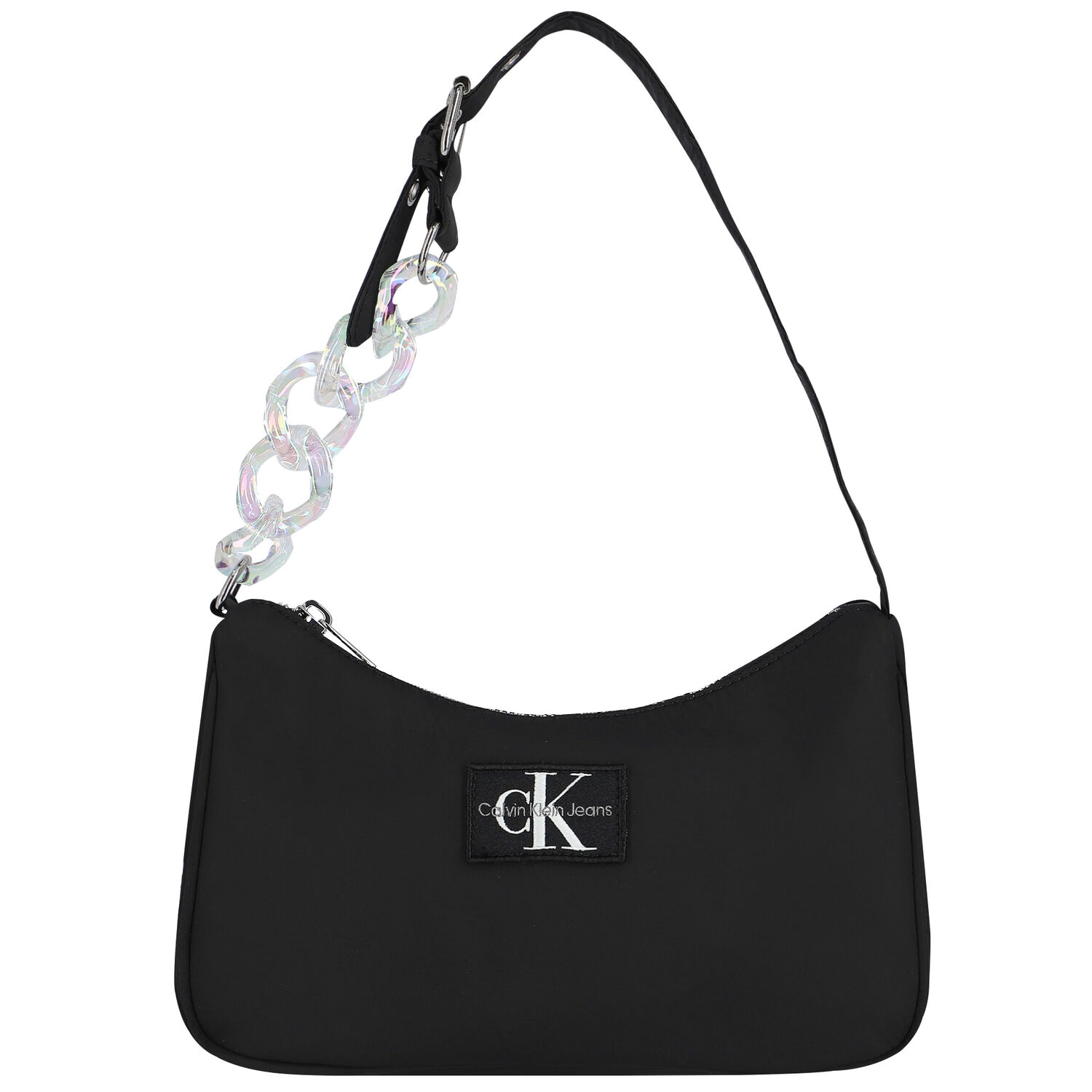 حقيبة كتف بالشعار باللون الاسود للبنات, 1, hi-res