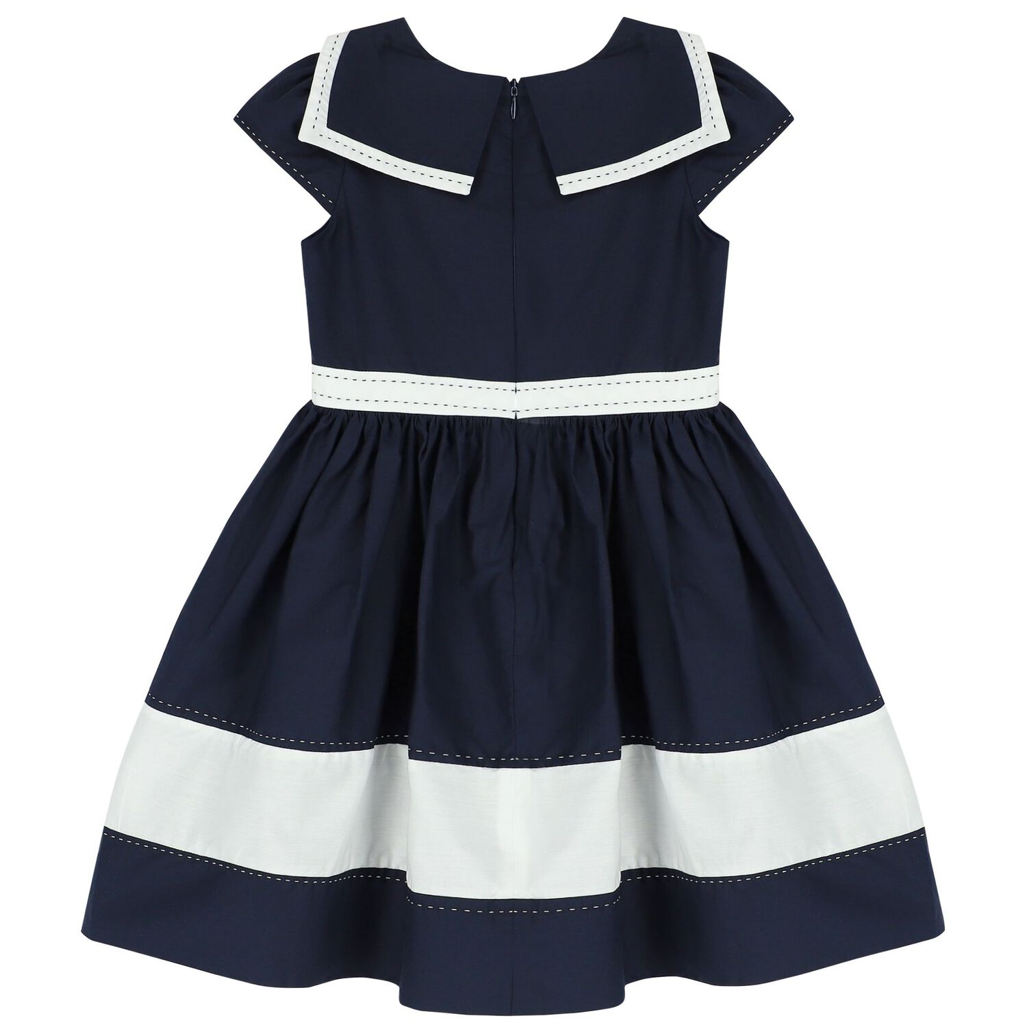 Girls Navy Blue & White Dress, 1, hi-res