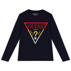 Boys Navy Blue Logo Long Sleeve Top, 1, hi-res