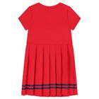 Girls Red Logo Pleated Dress, 2, hi-res