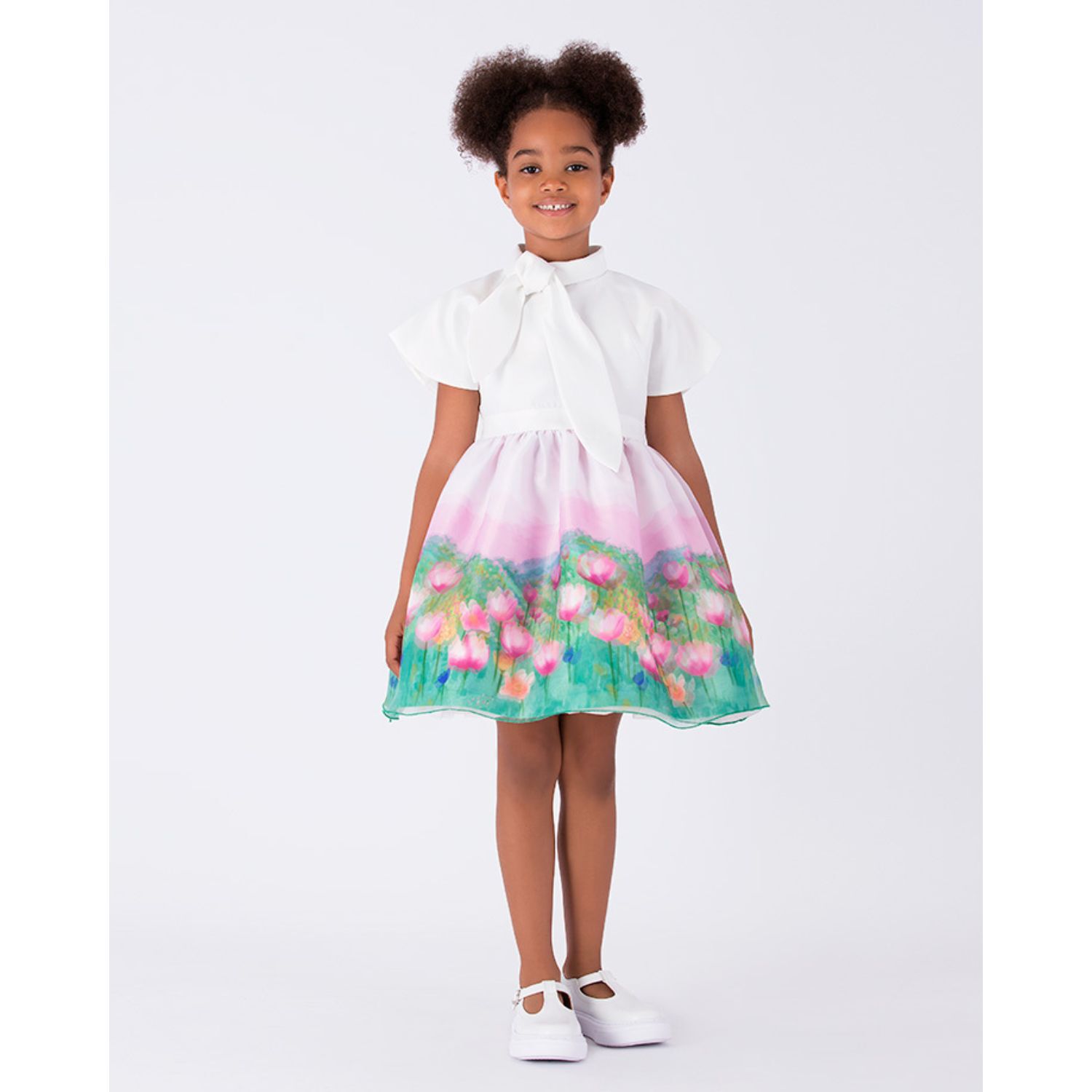 Girls White, Pink & Green Floral Dress, 1, hi-res image number null
