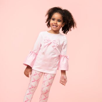 Girls Pink Bow Leggings Set