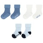 Baby Boys Blue & White Logo Socks ( 3-Pack ) , 2, hi-res