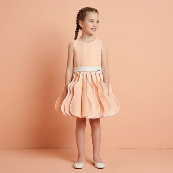 Girls Pink 3D Folds Dress