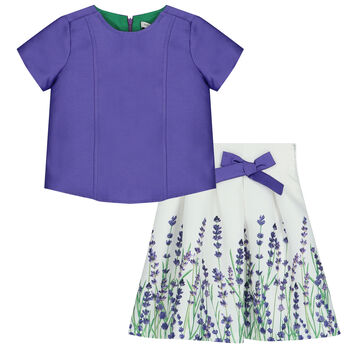 Girls Purple & Ivory Floral Skirt Set