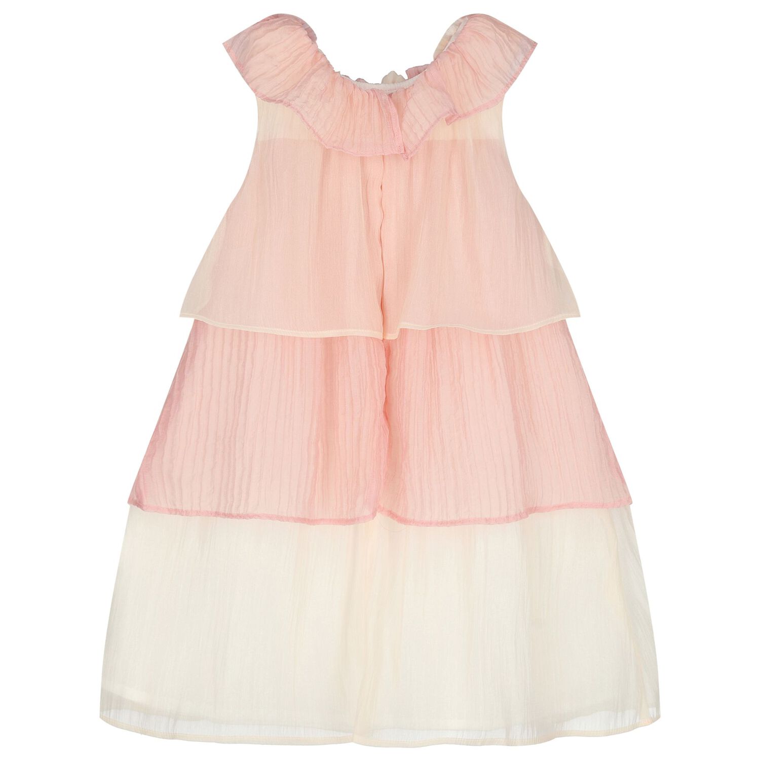 Girls Pink & Ivory Floral Tiered Chiffon Dress, 1, hi-res