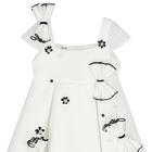 Girls White Bow & Flower Dress, 1, hi-res