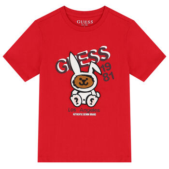 Boys Red Bunny Bear Logo T-Shirt