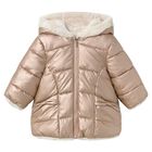 Younger Girls Ivory & Rose Gold Reversible Faux Fur Jacket, 2, hi-res