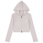 Girls Pink Ribbed Logo Hooded Zip Up Top, 1, hi-res