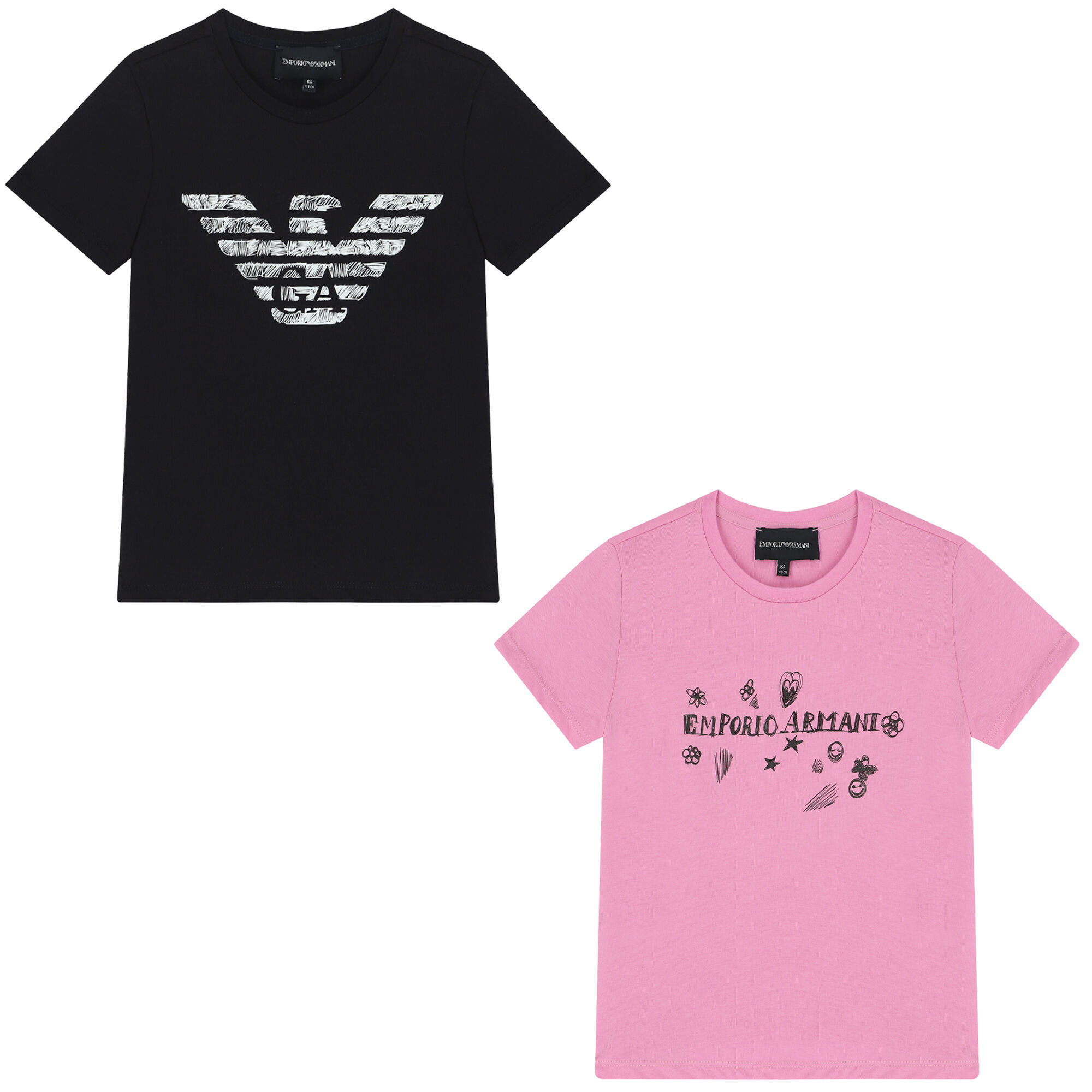 Emporio Armani Girls Black Pink Logo T Shirts 2 Pack