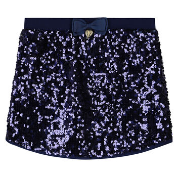 Girls Navy Blue Embellished Sequin Skirt