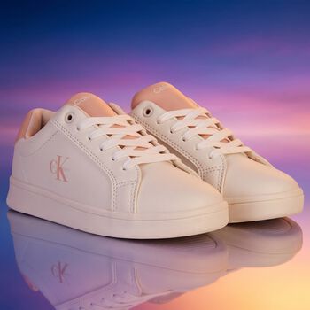 Girls Ivory & Pink Logo Trainers 