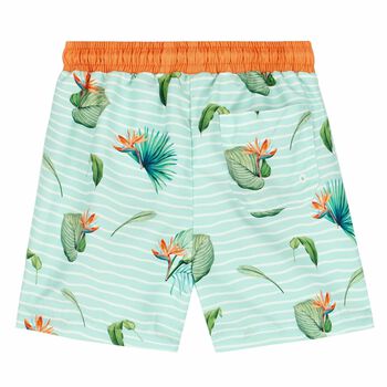 Boys Green & Orange Leaf Swim Shorts