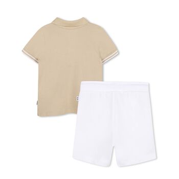 Younger Boys Beige & White Logo Shorts Set