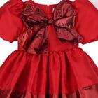 Girls Red Bow Pleated Twill Dress, 2, hi-res