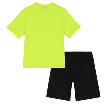 Boys Neon Green & Black Logo Shorts Set