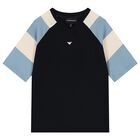 تي شيرت بشعار باللون الأزرق الداكن للأولاد, 1, hi-res