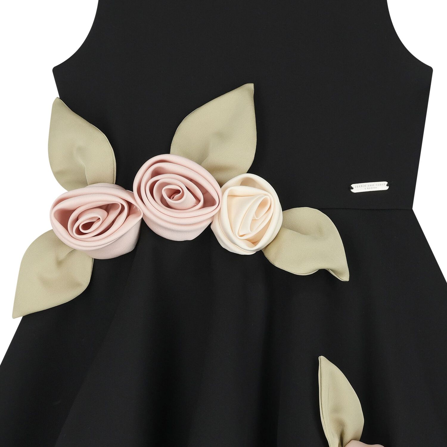 فستان بنات مزين بالزهور باللون الاسود , 1, hi-res