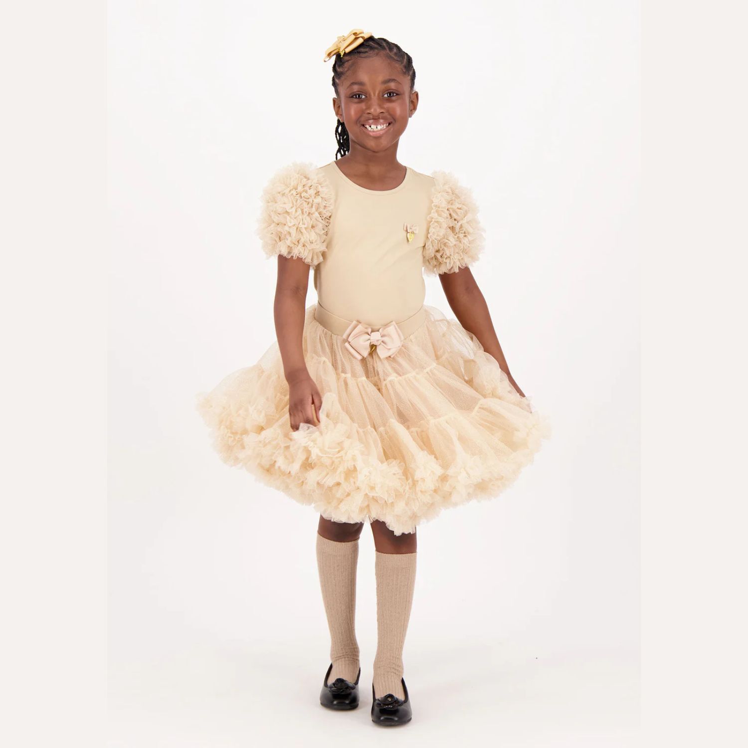 Girls Beige & Gold Tule Skirt, 14, hi-res image number null