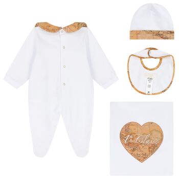 White & Beige Geo Map Babygrow Gift Set
