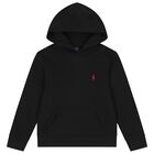 Boys Black Logo Hooded Top, 1, hi-res