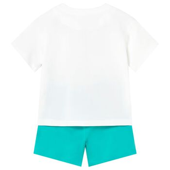 Younger Boys White & Aqua Shorts Set