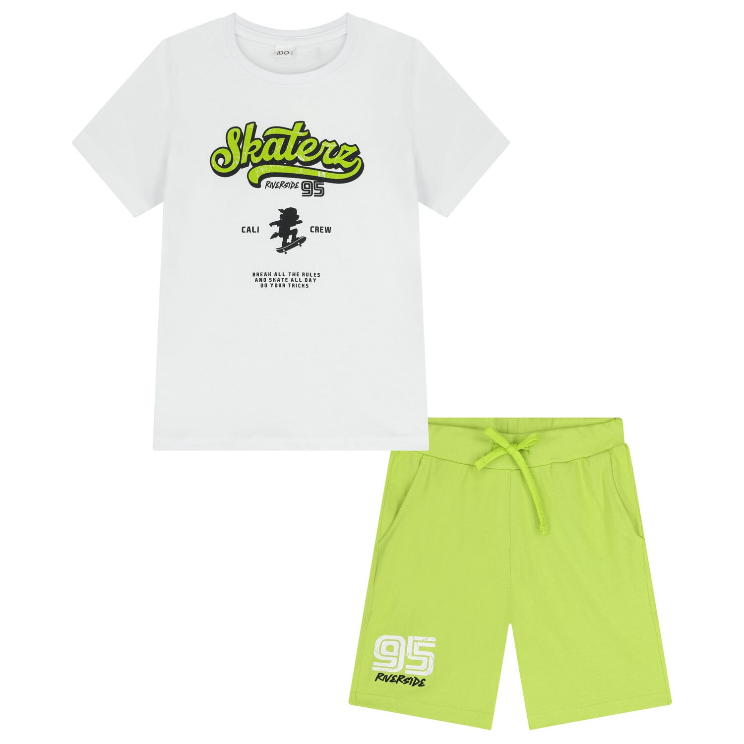 Boys White & Green Shorts Set, 1, hi-res