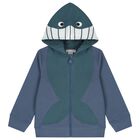 Boys Blue Whale Hooded Zip Up Top, 1, hi-res