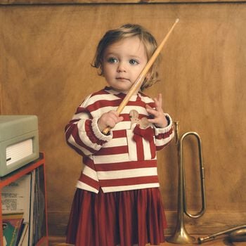 Younger Girls Red & Ivory Striped Dress