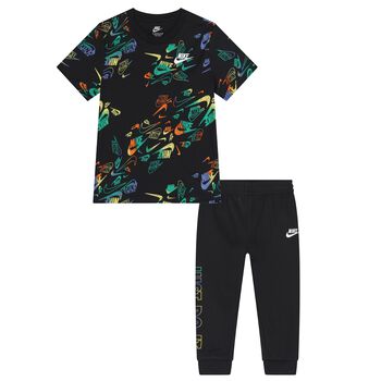 Boys Black Logo Trousers Set