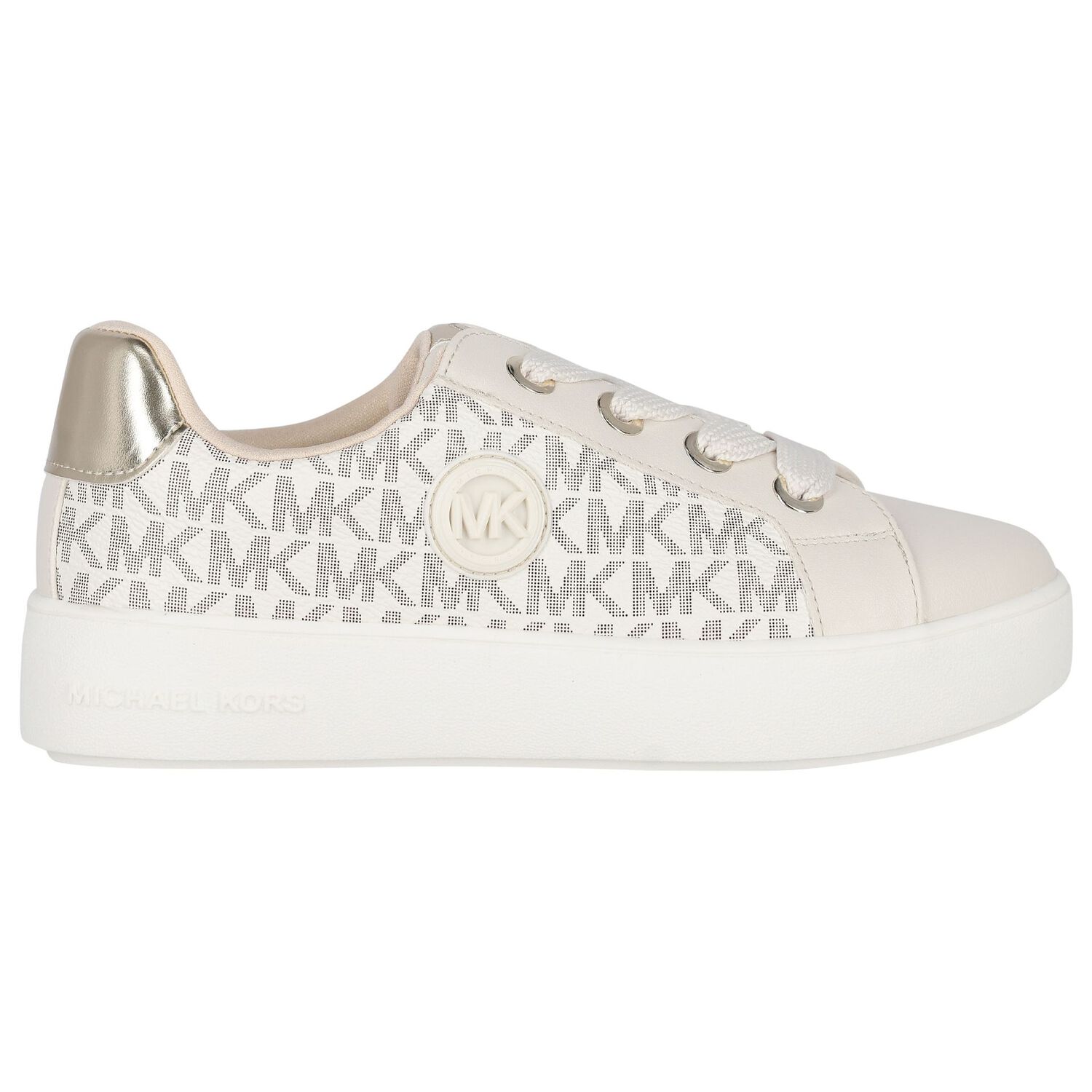 Girls Ivory & Gold Logo Trainers, 1, hi-res
