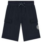 Younger Boys Navy Blue Logo Shorts, 1, hi-res