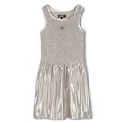 Girls Metallic Gold Logo Ruched Dress, 1, hi-res