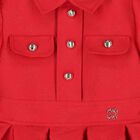 Girls Red Satin Jacquard Logo Dress, 2, hi-res