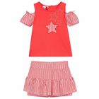 Girls Red & White Short Set, 1, hi-res